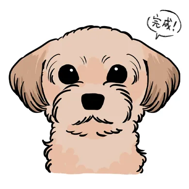 mix犬（マルプー）描き方
１～２の下絵が完成いたしましたら色を付け完成です。

横顔もトイプードルをベースに耳の毛をおかっぱの様に描くとマルプーに見えます。