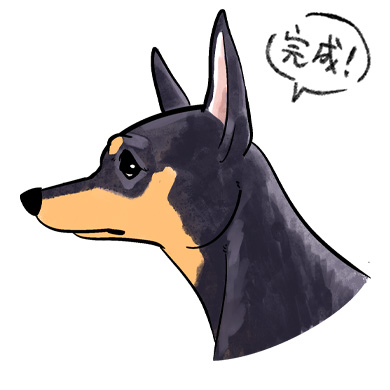 1~3の下絵が完成いたしましたら色を付け完成です。
色の塗り方は上記の「正面の顔の描き方」をご参照ください。
